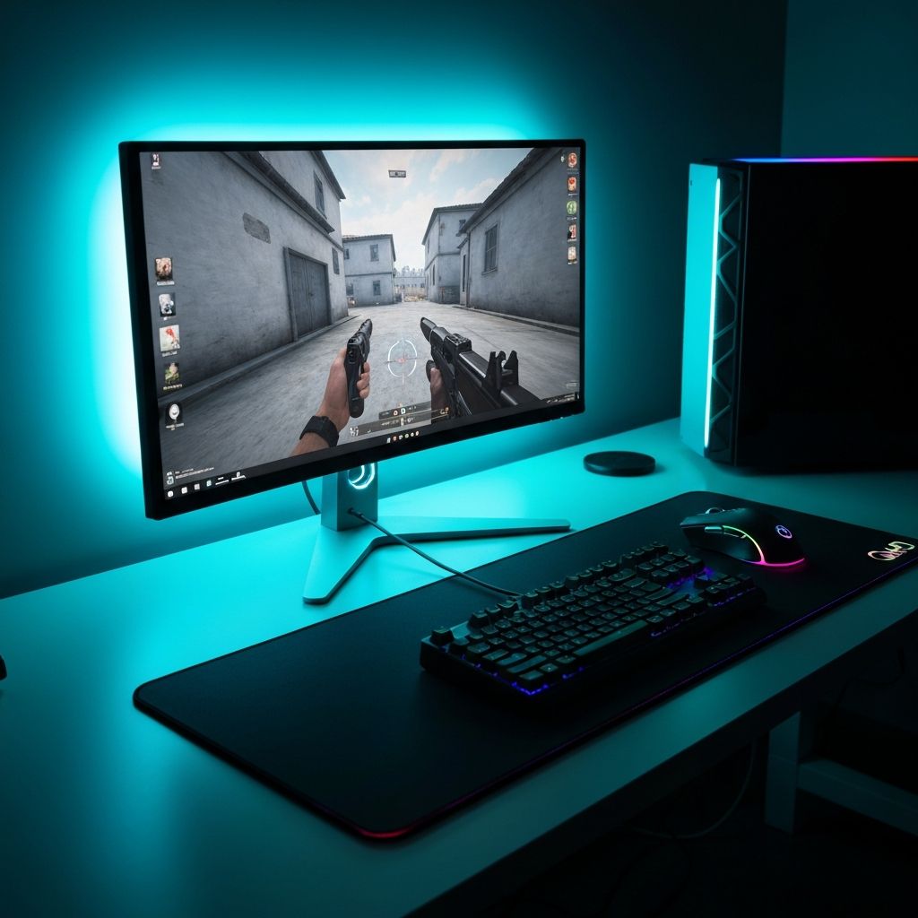 Professional gaming setup with mouse and keyboard for eDPI calculation